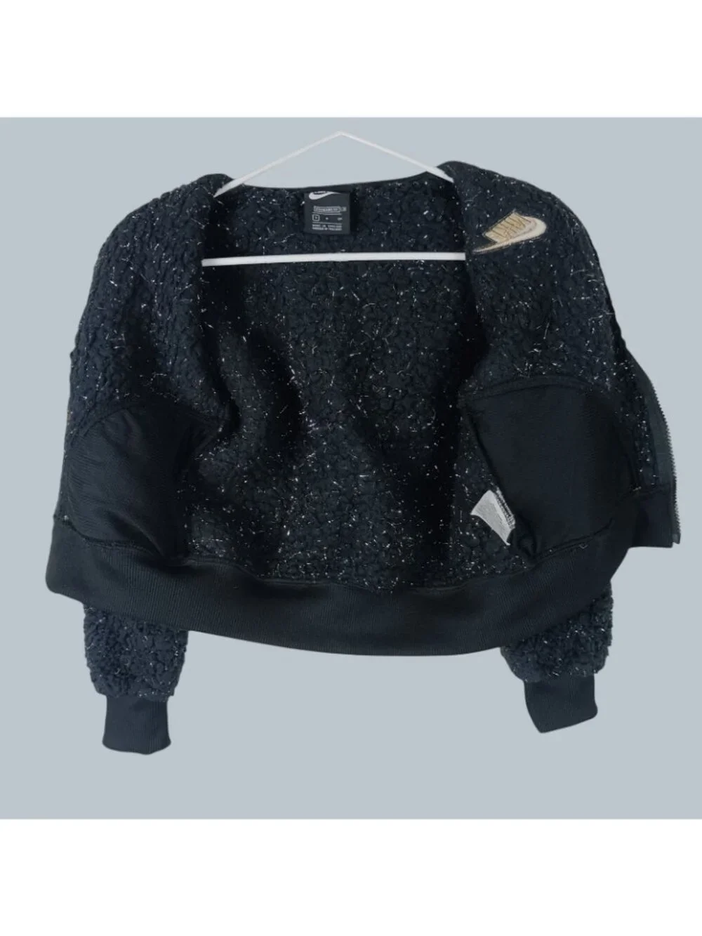 Nike Sherpa Metallic Sparkle Full Zip Jacket Girls Small Black Travel School
